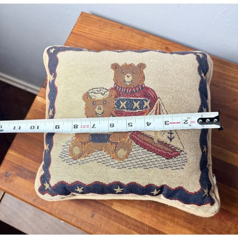 Vintage Riverdale Teddy Bear Tapestry Pillow Nautical Sailboat Americana Coastal